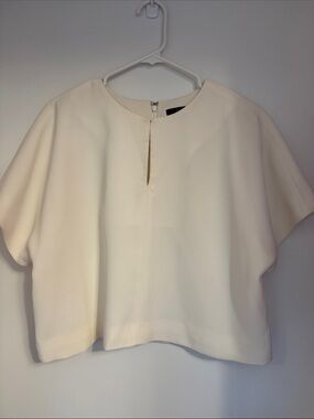 Women's Cream Short-Sleeve Boxy CrepeTop - Elegant Minimal Style